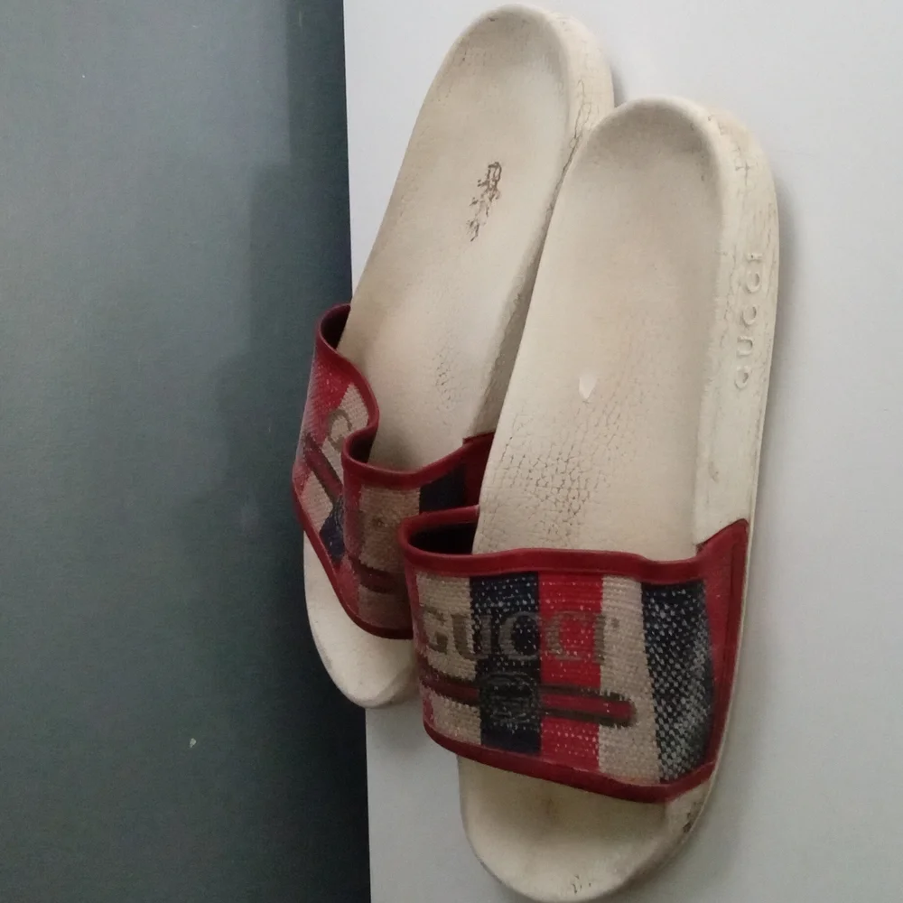Gucci Red Blue Stripe Logo Slide Sandals‎ Slip On Shoes